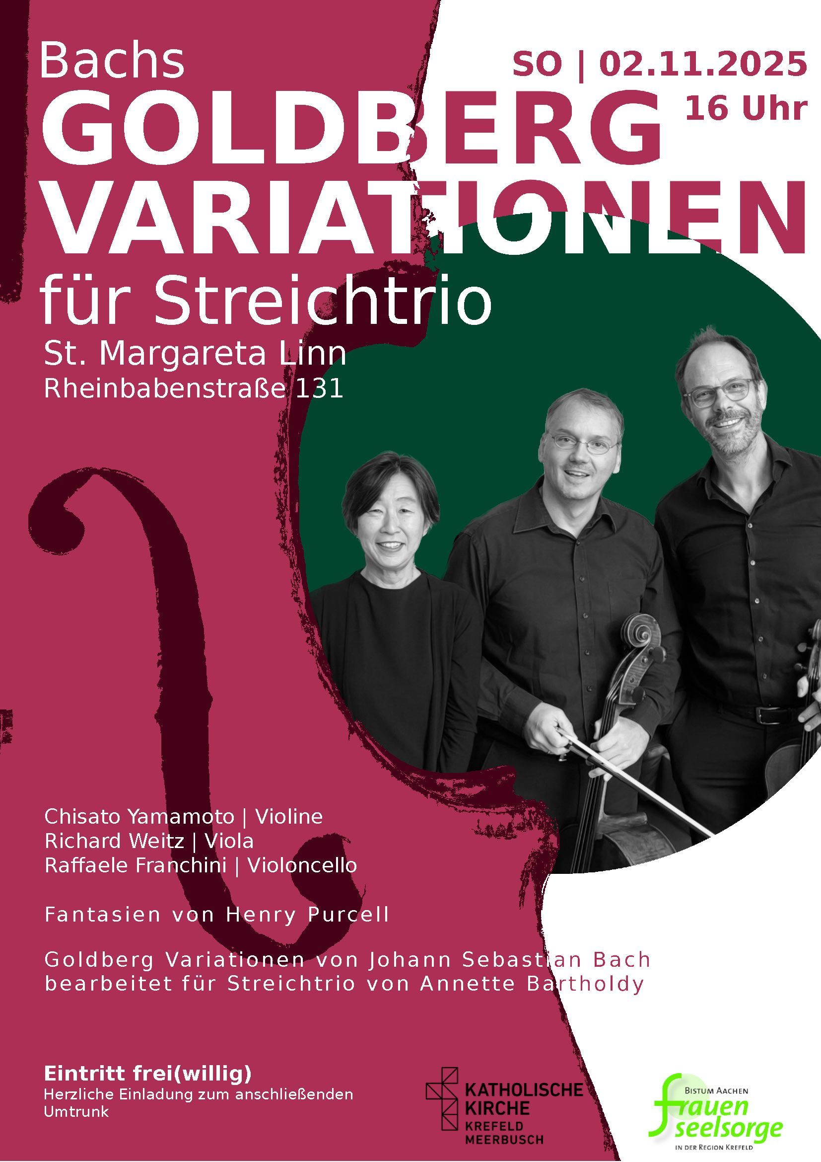 Musik für alle: Eintritt frei zu Bachs Goldbergvariationen für Streichtrio mit den Niederrheinischen Sinfonikern